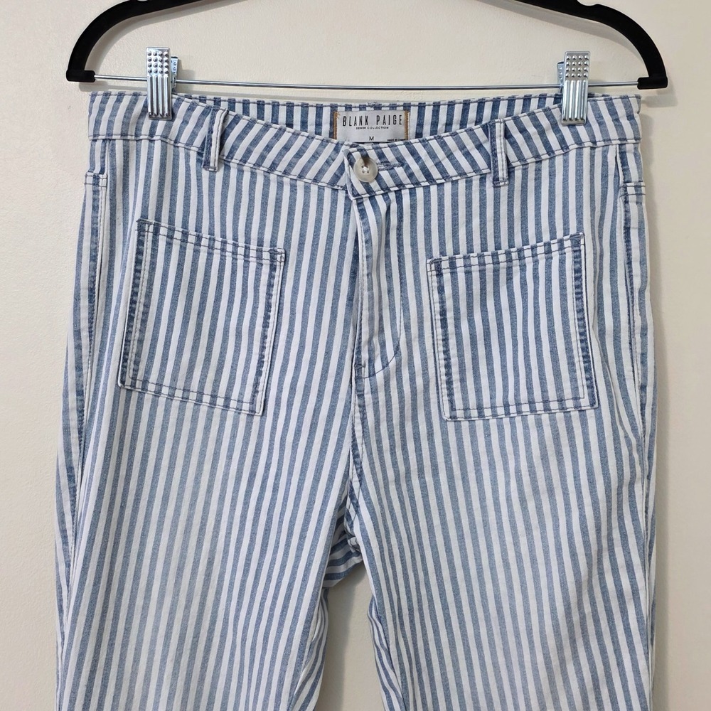 Blank Paige Super Flare Striped Jeans Sz M Denim Bell Bottoms Hippie Festival - Picture 3 of 14
